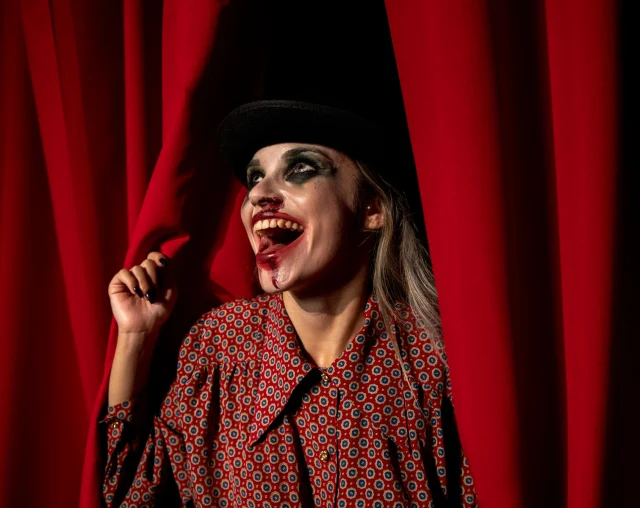 woman-dressed-as-mad-clown-laughs